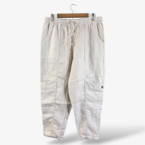 Garnet Hill Gray Linen Cargo Pants Size M Stretch Drawstring Waist Casual Boho